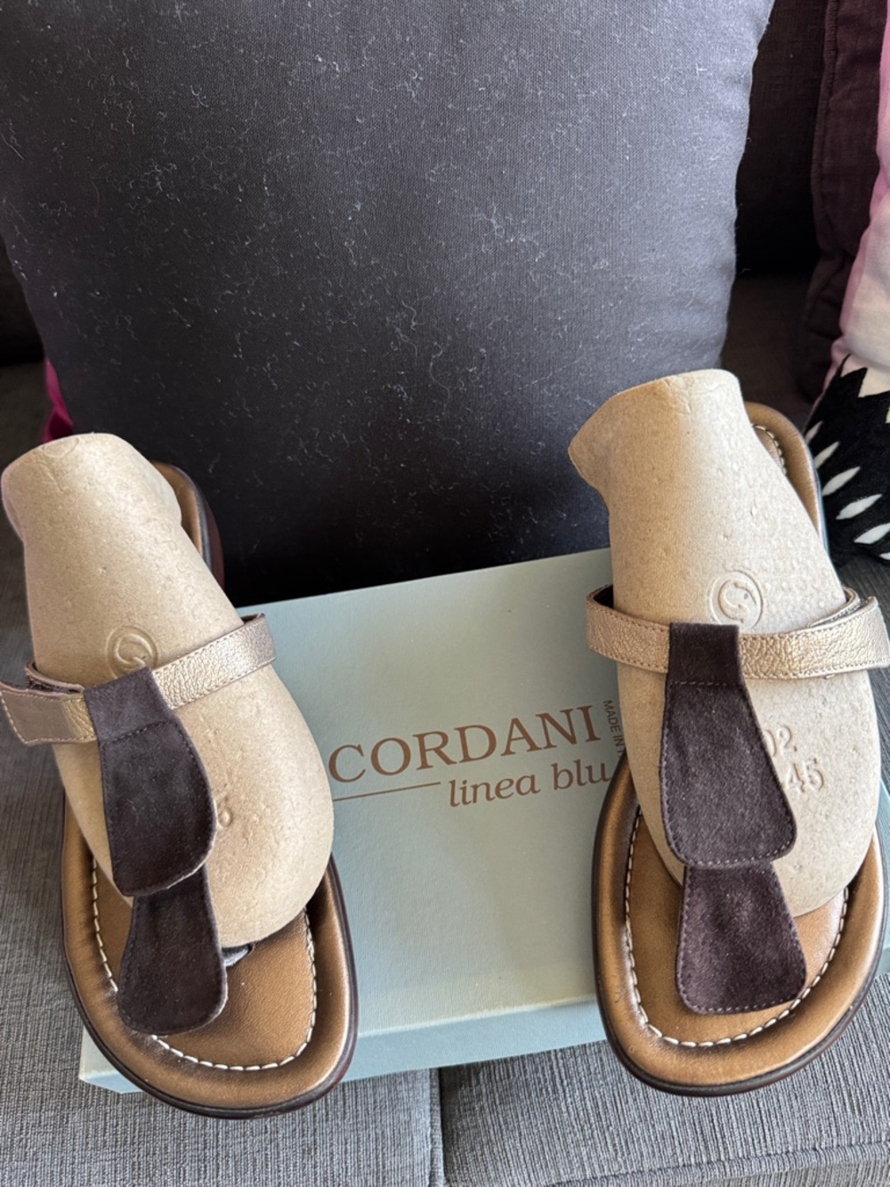 Cordani Brown suede and gold T-Strap Sandals